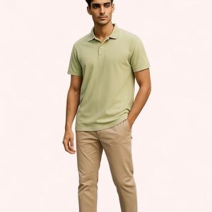 Banana Republic Luxury Touch Kiwi Green Cotton Collared Basic Polo Shirt Size XL